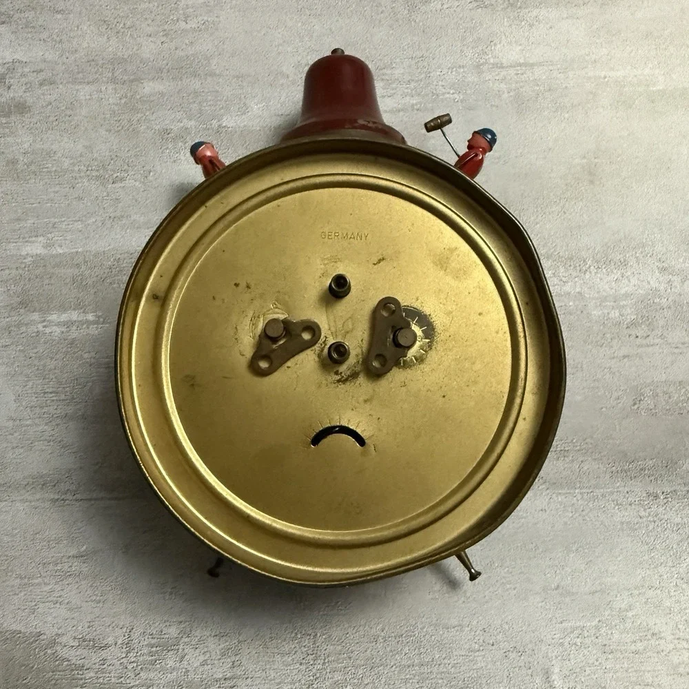 Vintage Brass Busy Boy Mechanical Alarm‎ Clock Made In Germany - Untested Red